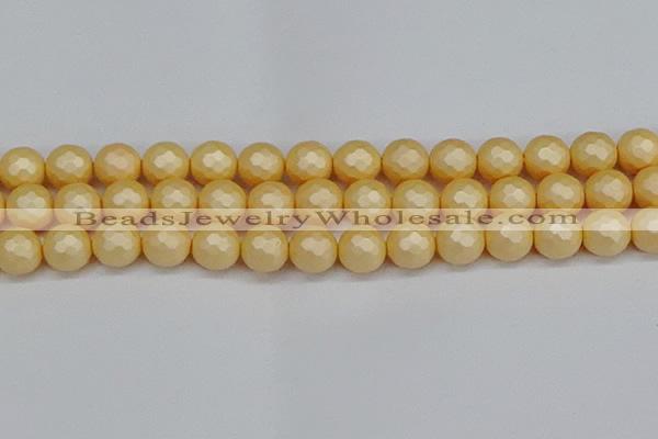 CSB1825 15.5 inches 14mm faceetd round matte shell pearl beads