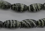 CSJ105 15.5 inches 10*20mm rice green silver line jasper beads