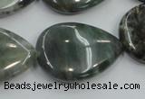 CSJ205 15.5 inches 22*30mm flat teardrop serpentine jade gemstone beads