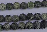 CSJ501 15.5 inches 6mm round matte green silver line jasper beads