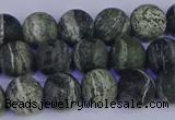 CSJ502 15.5 inches 8mm round matte green silver line jasper beads