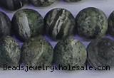 CSJ505 15.5 inches 14mm round matte green silver line jasper beads