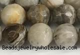 CSL159 15.5 inches 10mm faceted 

round sliver leaf jasper beads