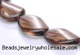 CSQ02 10*14mm twisted oval natural smoky quartz beads Wholesale