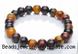 CTB01 6 inch 8mm round mixed color tiger eye bracelet Wholesale