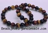 CTB37 7.5 inches 10mm round colorful tiger eye beaded bracelets