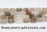 CTB886 13*25mm - 14*19mm faceted tube mixed rutilated quartz beads