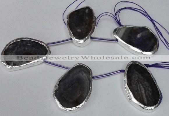 CTD1575 30*45mm - 35*50mm freeform agate beads with brass setting