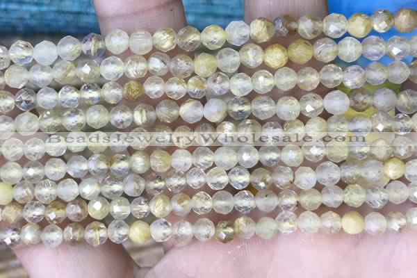 CTG1533 15.5 inches 4mm faceted round golden rutilated quartz beads