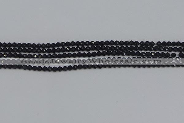 CTG644 15.5 inches 3mm faceted round black tourmaline beads
