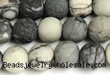 CTJ431 15 inches 6mm round matte black water jasper beads