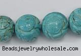 CTU884 15.5 inches 18mm carved round dyed turquoise beads