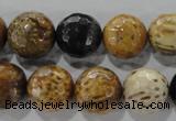 CWJ308 15.5 inches 15mm faceted round wood jasper gemstone beads