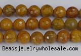 CWJ468 15.5 inches 4mm faceted round yellow petrified wood jasper beads