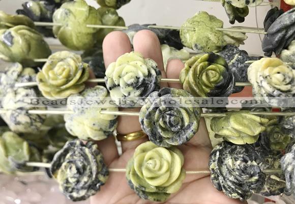FGBS283 Top drilled 15*30mm carved rose flower lemon turquoise beads wholesale