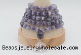 GMN1237 Hand-knotted 8mm, 10mm dogtooth amethyst 108 beads mala necklaces with charm