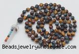 GMN1492 Hand-knotted 8mm, 10mm colorfull tiger eye 108 beads mala necklace with pendant