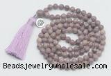 GMN1887 Knotted 8mm, 10mm purple lepidolite 108 beads mala necklace with tassel & charm