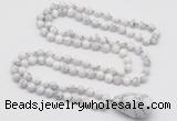 GMN4896 Hand-knotted 8mm, 10mm white howlite 108 beads mala necklace with pendant