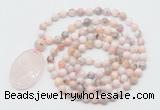 GMN5186 Hand-knotted 8mm, 10mm natural pink opal 108 beads mala necklace with pendant