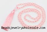 GMN5605 Hand-knotted 6mm matte rose quartz 108 beads mala necklaces with tassel