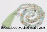 GMN5711 Hand-knotted 6mm matte amazonite 108 beads mala necklaces with tassel & charm