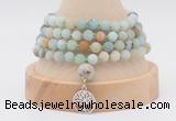 GMN5805 Hand-knotted 6mm matter amazonite 108 beads mala necklaces with charm