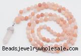 GMN5905 Hand-knotted 6mm matte pink aventurine 108 beads mala necklaces with pendant