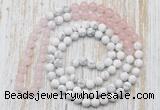 GMN6402 Hand-knotted 8mm, 10mm rose quartz & white howlite 108 beads mala necklaces