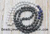 GMN6410 Hand-knotted 8mm, 10mm matte white howlite & black labradorite 108 beads mala necklaces