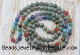 GMN6426 Hand-knotted 7 Chakra 8mm, 10mm African turquoise 108 beads mala necklaces