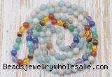 GMN6439 Hand-knotted 7 Chakra 8mm, 10mm amazonite 108 beads mala necklaces