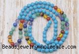 GMN6440 Hand-knotted 7 Chakra 8mm, 10mm turquoise 108 beads mala necklaces