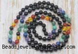 GMN6442 Hand-knotted 7 Chakra 8mm, 10mm black agate 108 beads mala necklaces