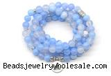 GMN7006 8mm blue banded agate 108 mala beads wrap bracelet necklace