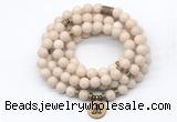 GMN7010 8mm white fossil jasper 108 mala beads wrap bracelet necklace