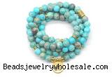 GMN7055 8mm blue sea sediment jasper 108 mala beads wrap bracelet necklaces