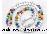 GMN7075 7 Chakra 8mm white howlite 108 mala beads wrap bracelet necklaces