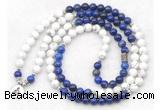 GMN7083 Chakra 8mm white howlite & lapis lazuli 108 mala beads wrap bracelet necklaces