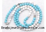 GMN7084 Chakra 8mm white & blue howlite 108 mala beads wrap bracelet necklaces