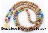 GMN7094 7 Chakra 8mm picture jasper 108 mala beads wrap bracelet necklaces