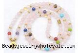 GMN7109 7 Chakra 8mm rose quartz 108 mala beads wrap bracelet necklaces