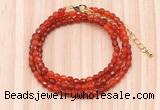 GMN7202 4mm faceted round tiny red agate beaded necklace jewelry