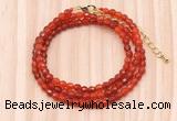 GMN7202 4mm faceted round tiny red agate beaded necklace jewelry