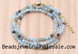 GMN7212 4mm faceted round tiny amazonite beaded necklace jewelry