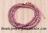 GMN7226 4mm faceted round tiny pink wooden jasper beaded necklace jewelry