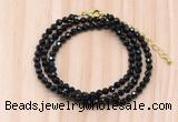 GMN7246 4mm faceted round tiny black tourmaline beaded necklace jewelry