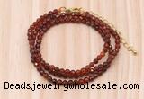 GMN7259 4mm faceted round orange garnet beaded necklace jewelry