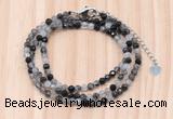 GMN7267 4mm faceted round black rutilated quartz beaded necklace jewelry