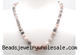 GMN7306 pink zebra jasper graduated beaded necklace & bracelet set